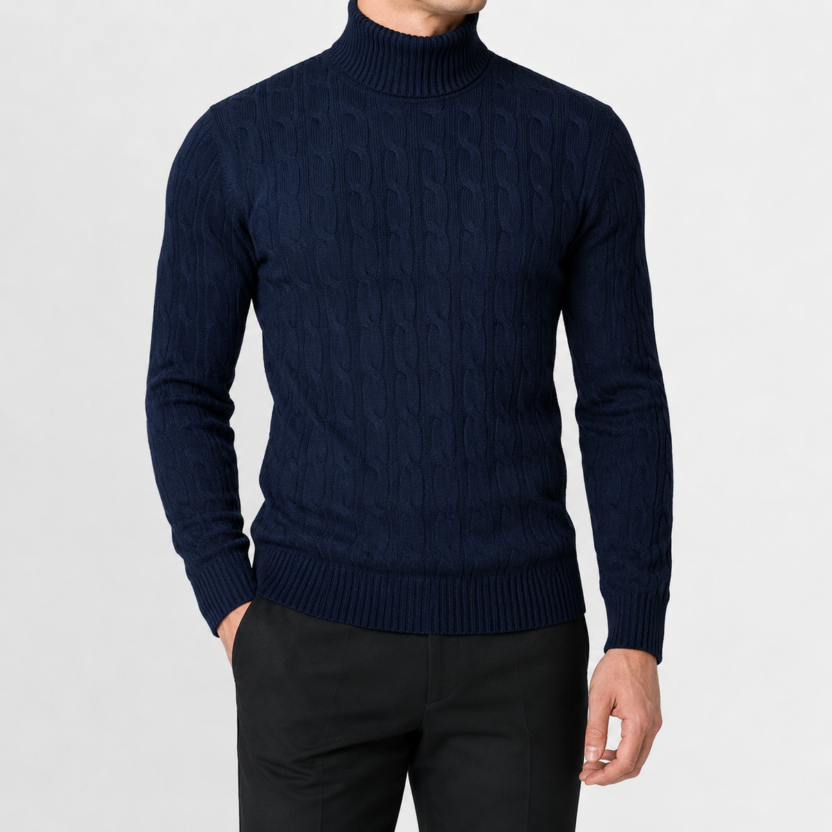 Herren Rollkragenpullover Strickpullover mit Zopfmuster Warm und Bequem