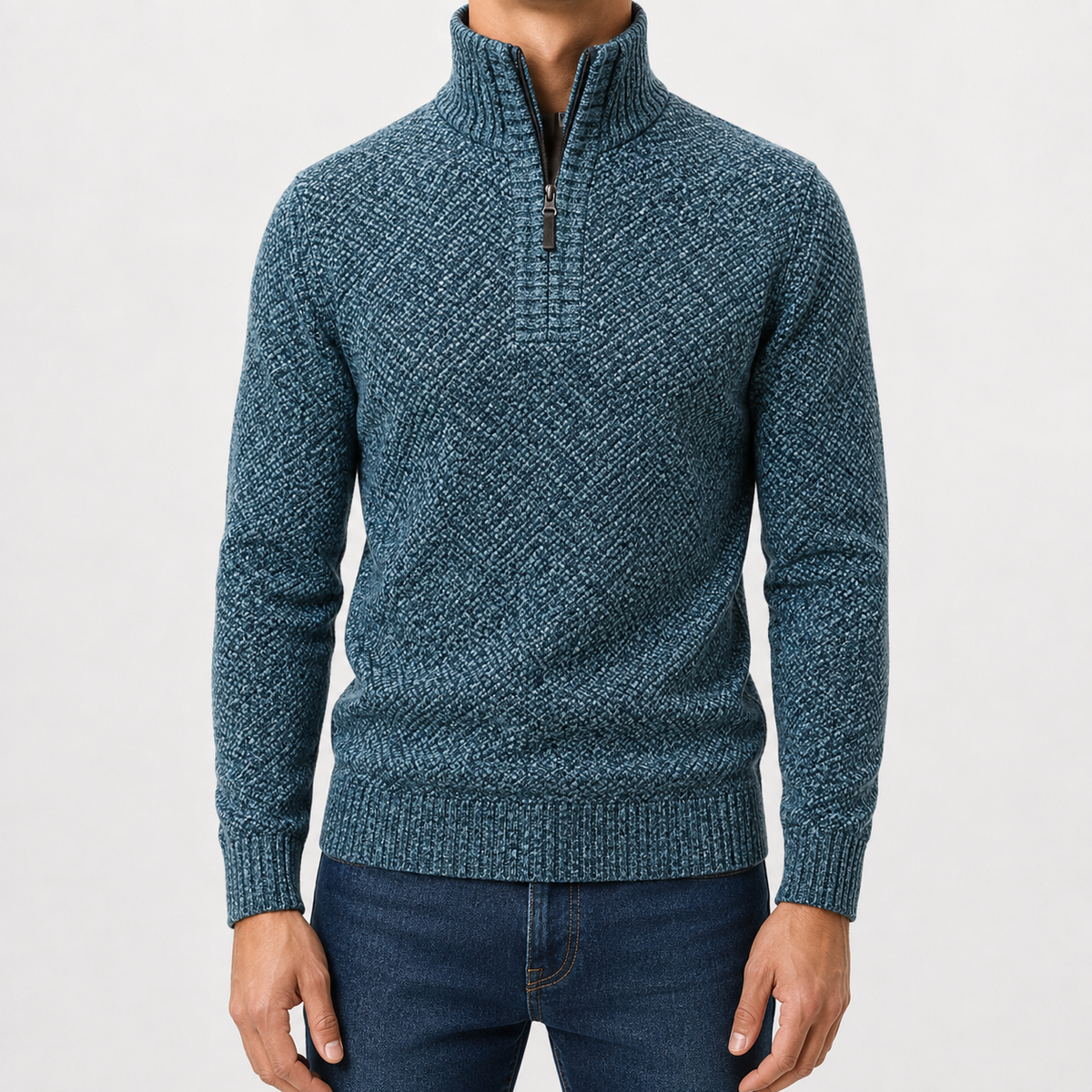 Herren Plüsch Pullover mit Viertelreißverschluss