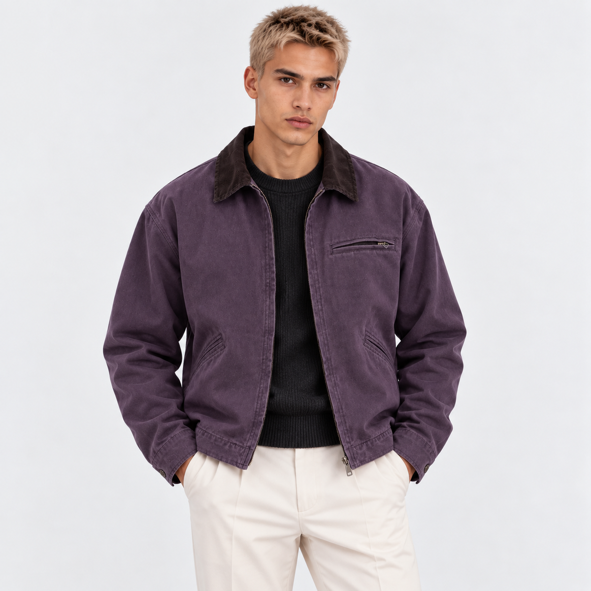 Herren Canvasjacke mit Cordkragen