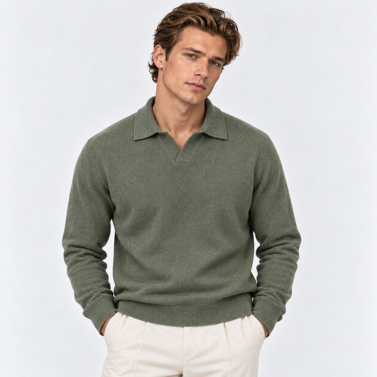 Herren Strickpolopullover mit offenem Kragen
