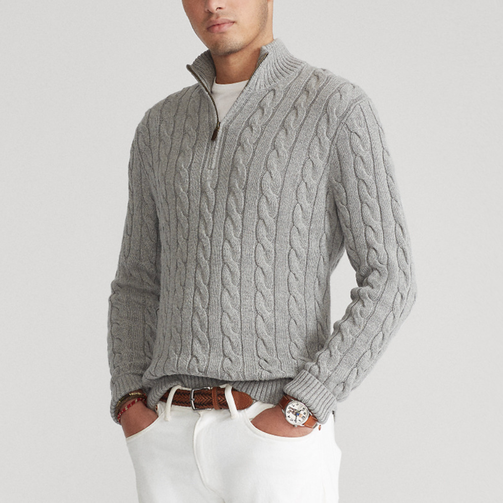 Pull en tricot à demi-fermeture éclair pour homme