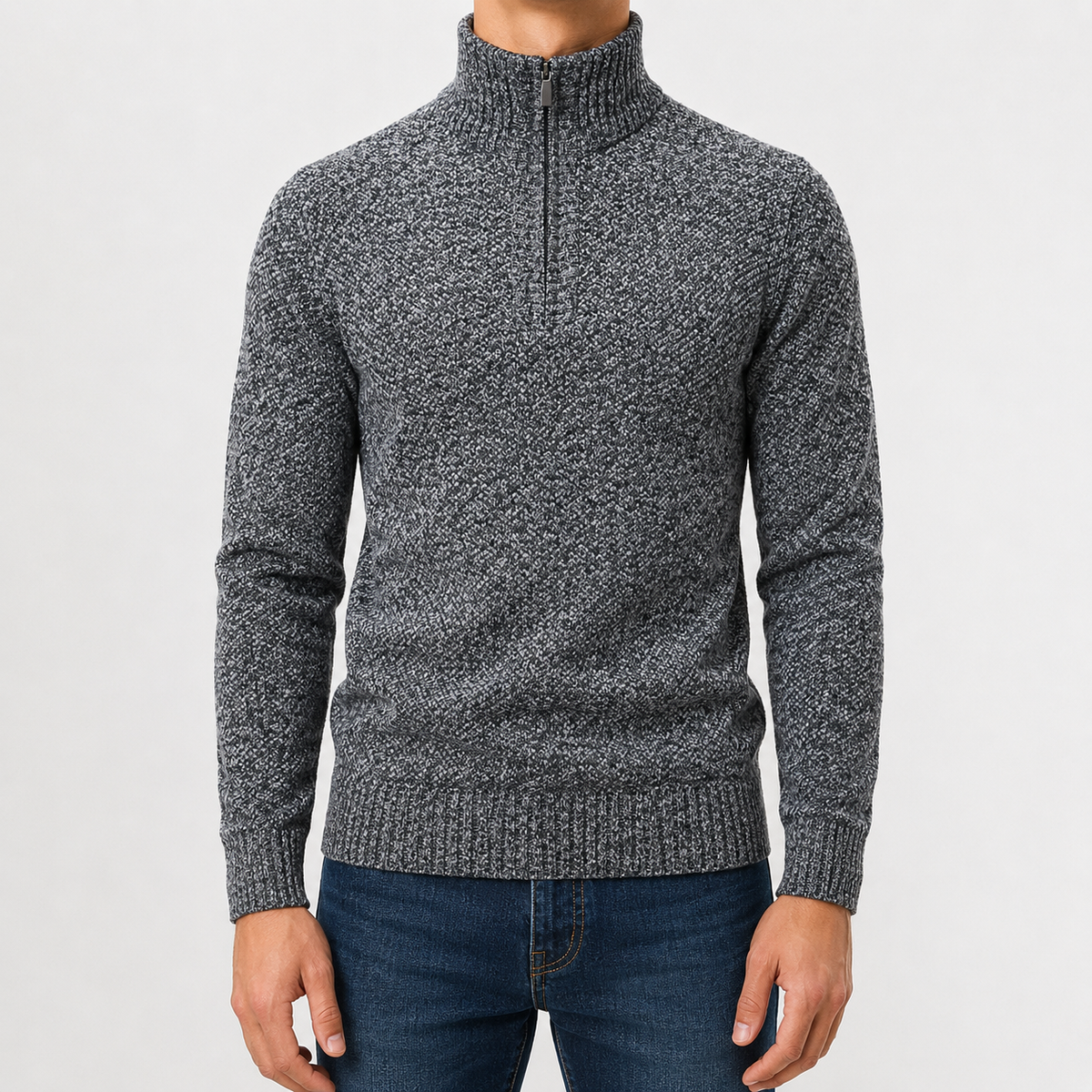 Herren Plüsch Pullover mit Viertelreißverschluss