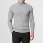 Herren Rollkragenpullover Strickpullover mit Zopfmuster Warm und Bequem