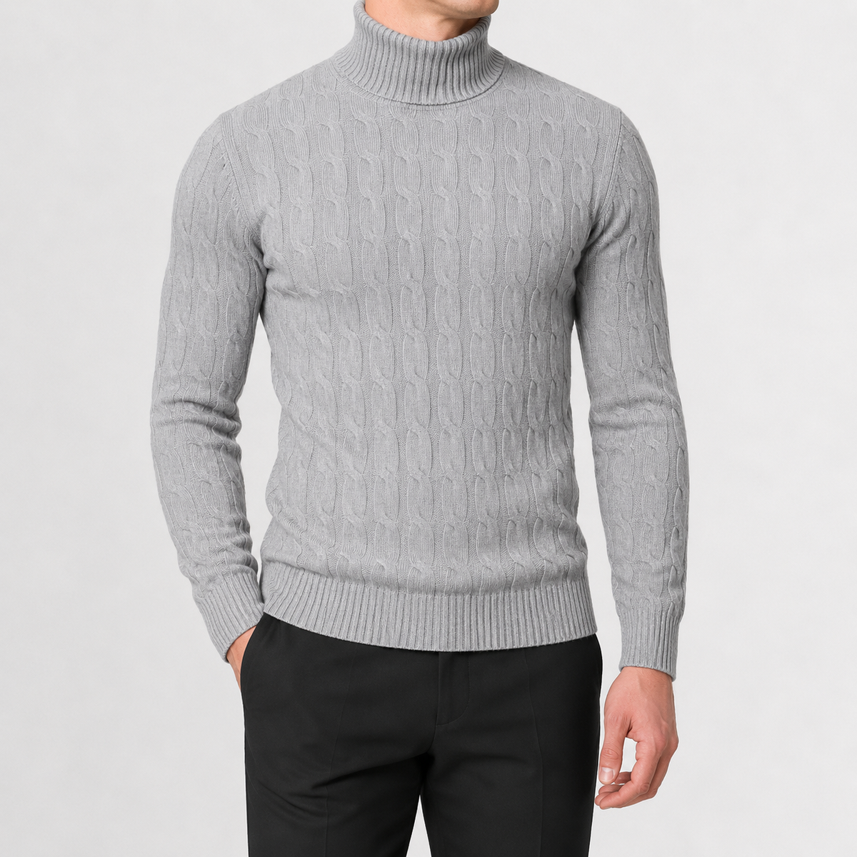 Herren Rollkragenpullover Strickpullover mit Zopfmuster Warm und Bequem