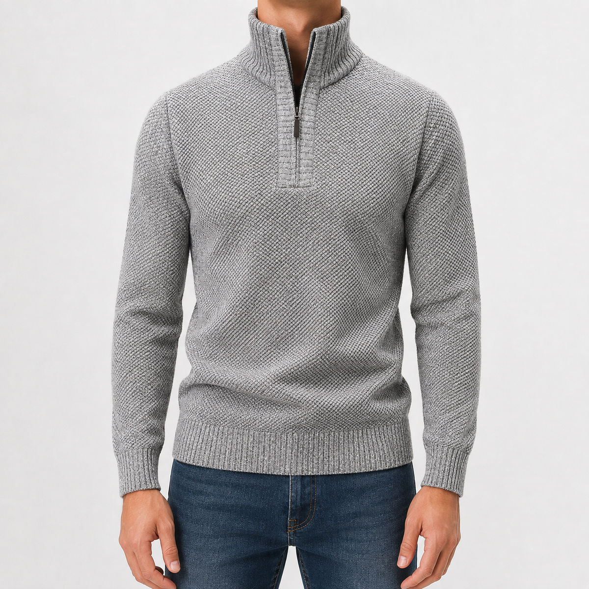 Herren Plüsch Pullover mit Viertelreißverschluss