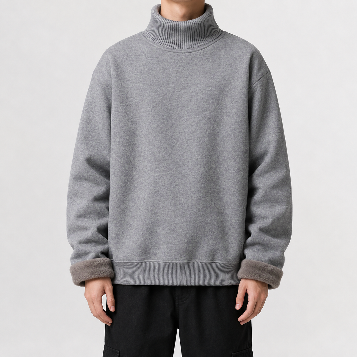 Oversized Herren Fleecepullover Gefüttert