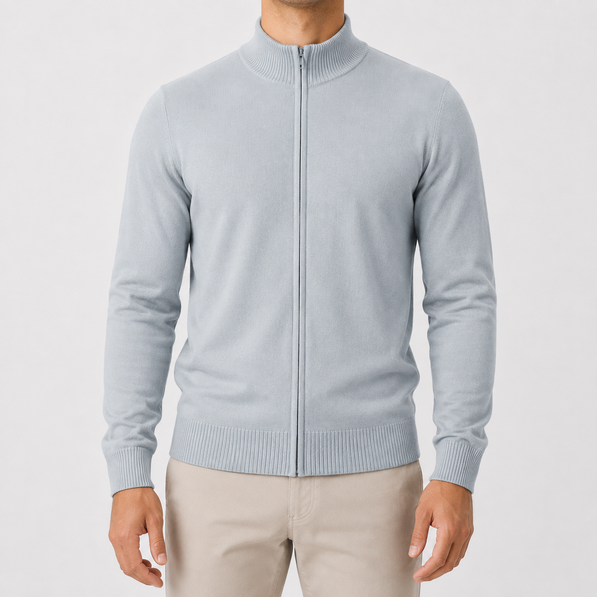 Herren Strickjacke mit Stehkragen Reißverschluss und Relaxed Fit
