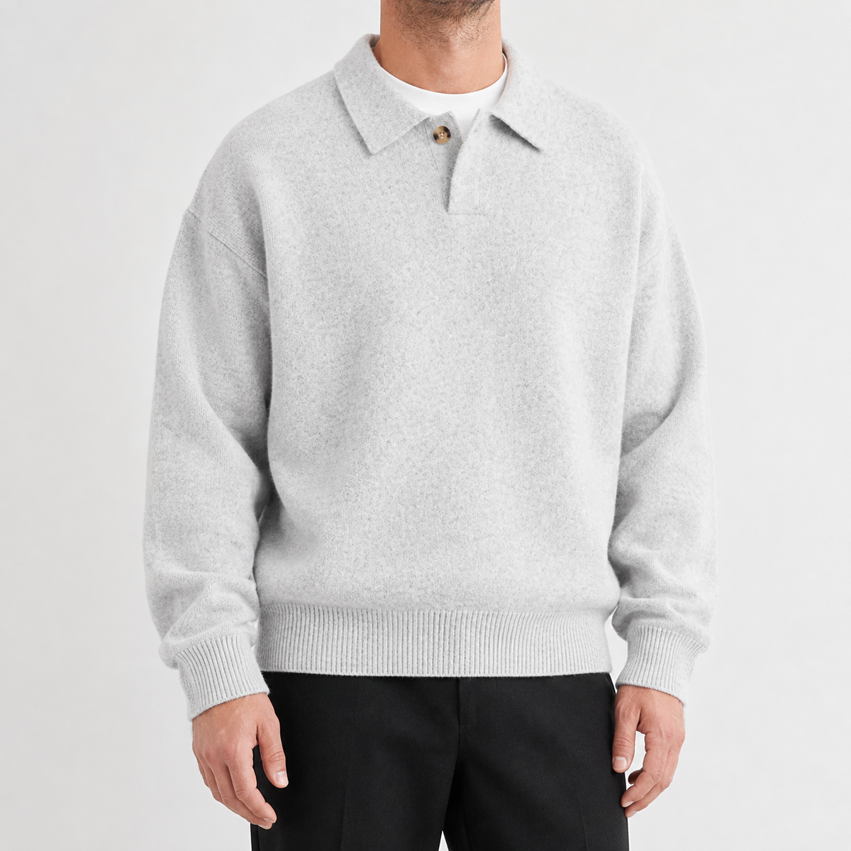 Herren Polo-Strickpullover mit Langarm und Relaxed Fit