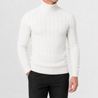 Herren Rollkragenpullover Strickpullover mit Zopfmuster Warm und Bequem
