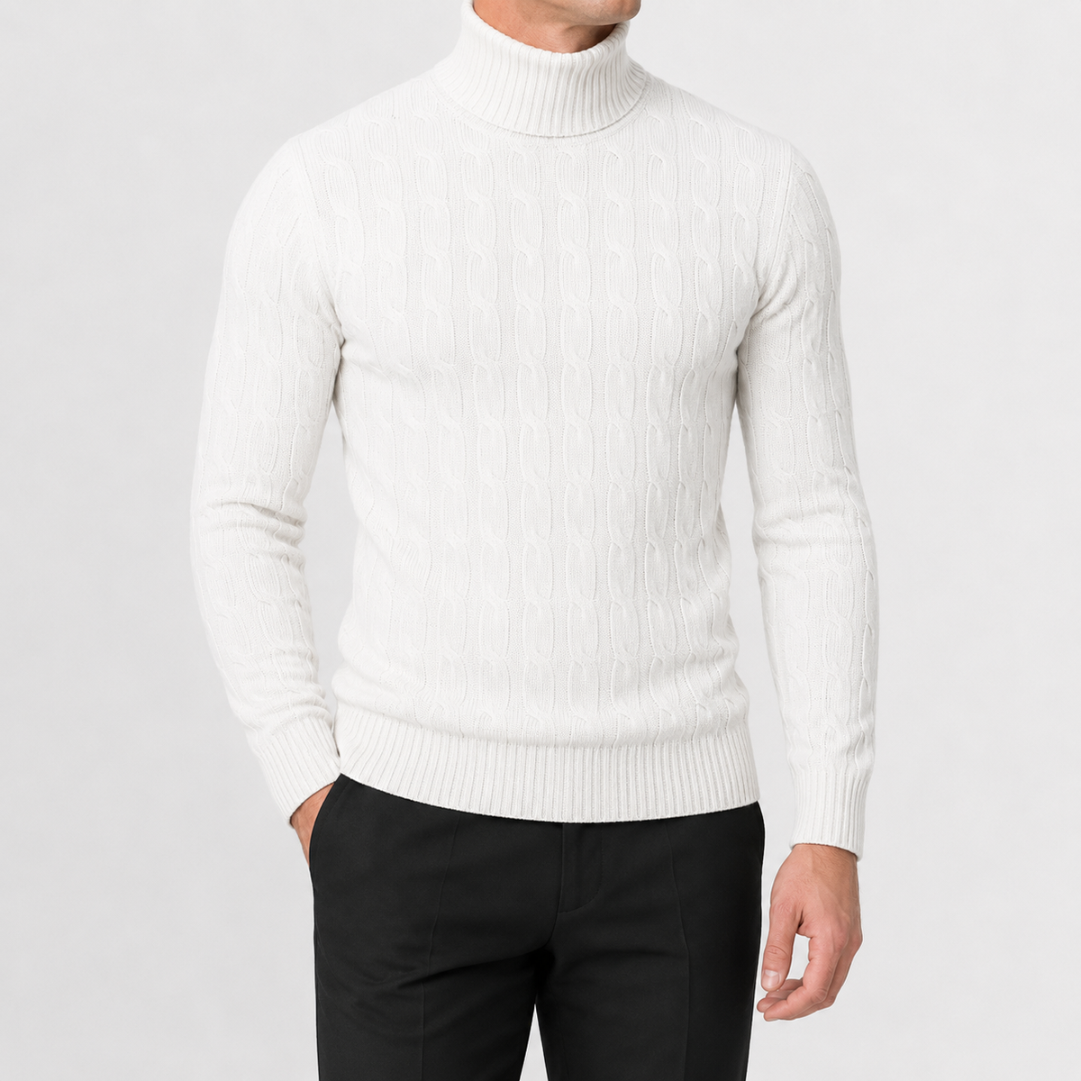 Herren Rollkragenpullover Strickpullover mit Zopfmuster Warm und Bequem