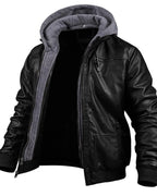 Veste bomber homme en similicuir avec capuche doublée