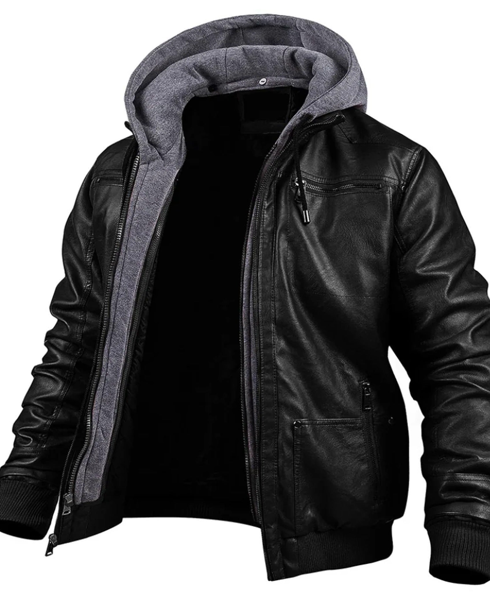 Veste bomber homme en similicuir avec capuche doublée