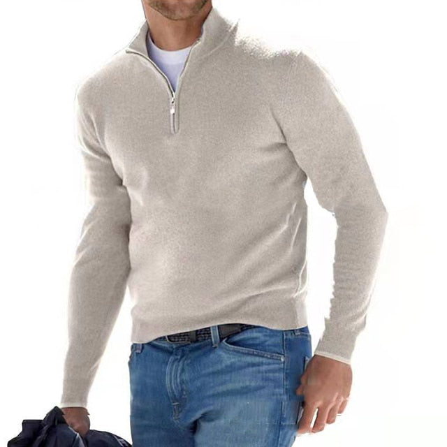 Pull en laine mérinos Hugo pour homme avec col en V et fermeture éclair