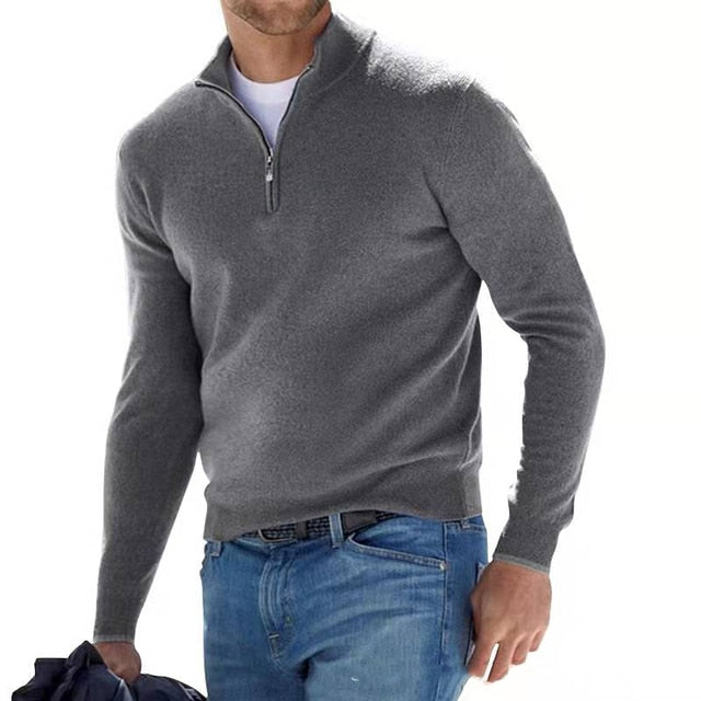 Pull en laine mérinos Hugo pour homme avec col en V et fermeture éclair
