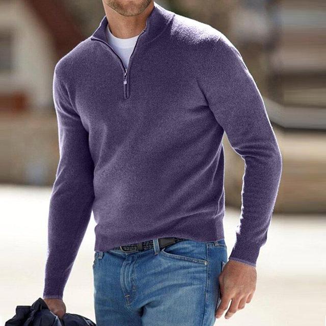 Pull en laine mérinos Hugo pour homme avec col en V et fermeture éclair