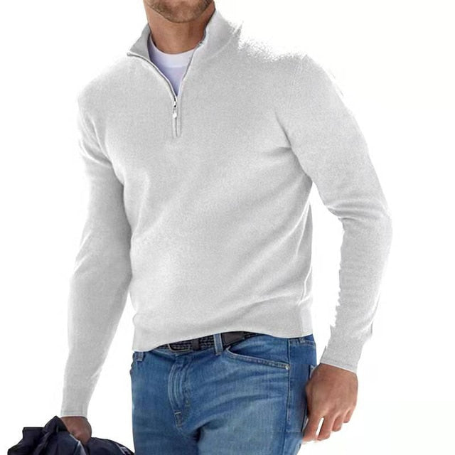 Pull en laine mérinos Hugo pour homme avec col en V et fermeture éclair