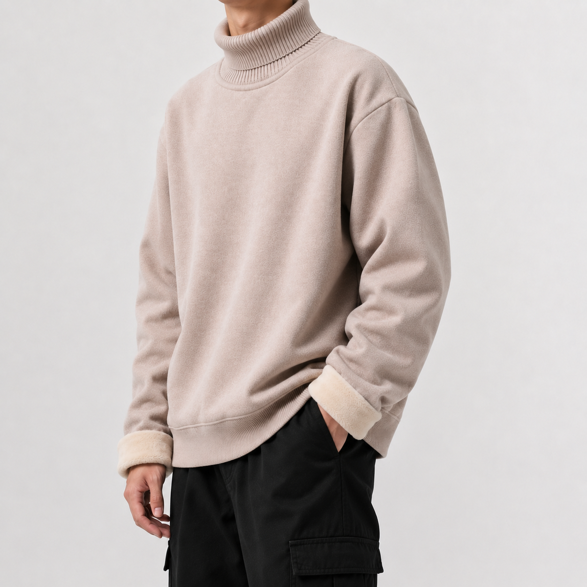 Oversized Herren Fleecepullover Gefüttert