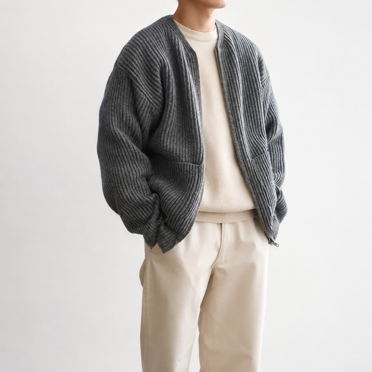 Herren Strickjacke mit Stehkragen