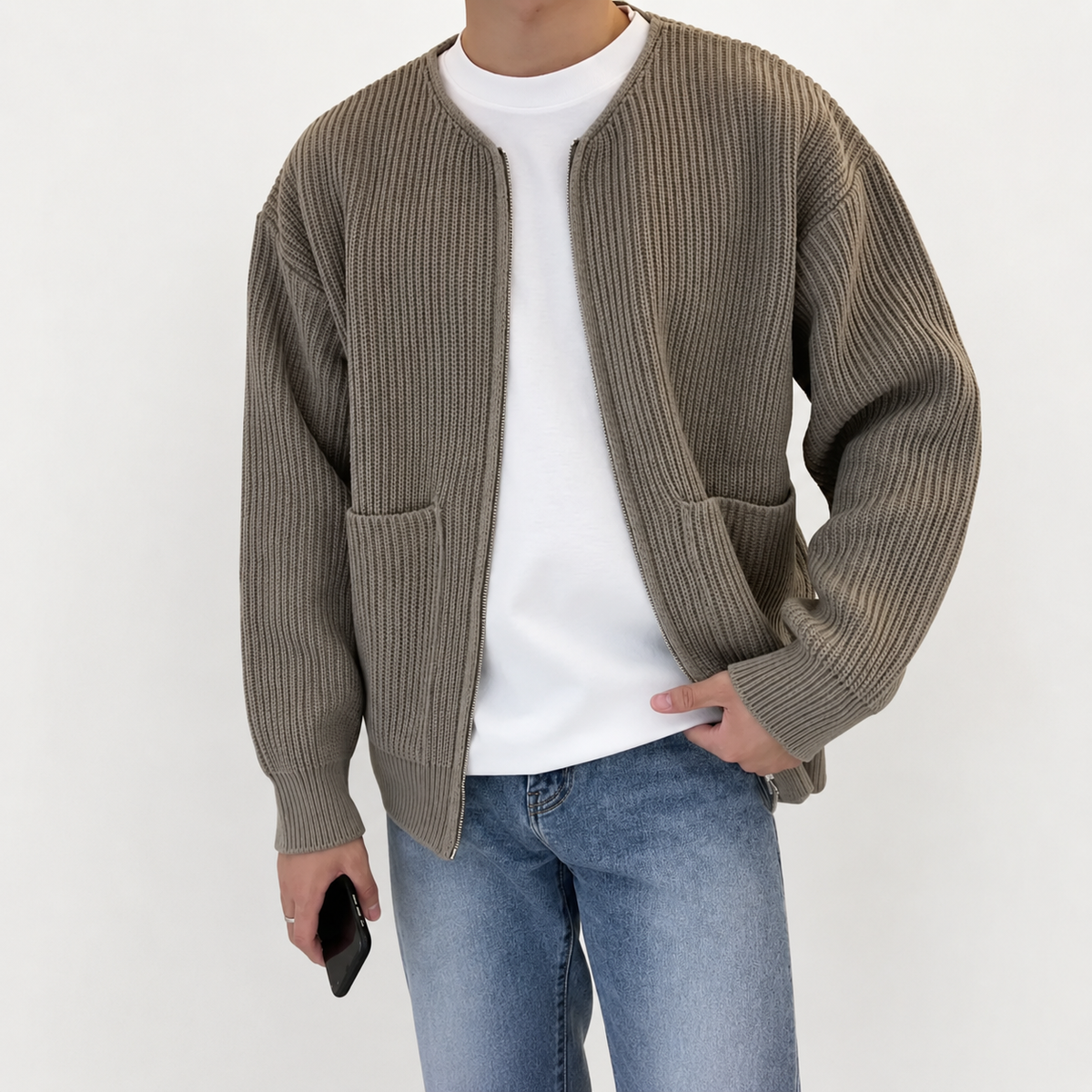 Herren Strickjacke mit Stehkragen