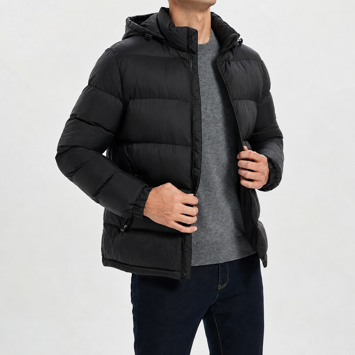 Heren doorgestikte jas met capuchon Warm en comfortabel voor de winter