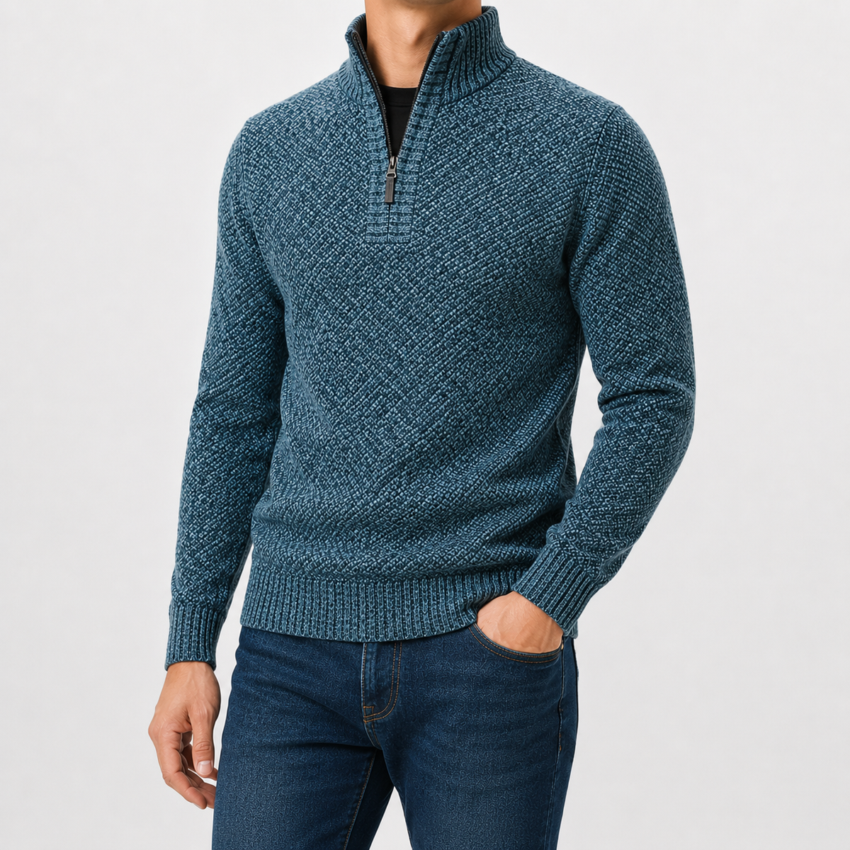 Herren Plüsch Pullover mit Viertelreißverschluss