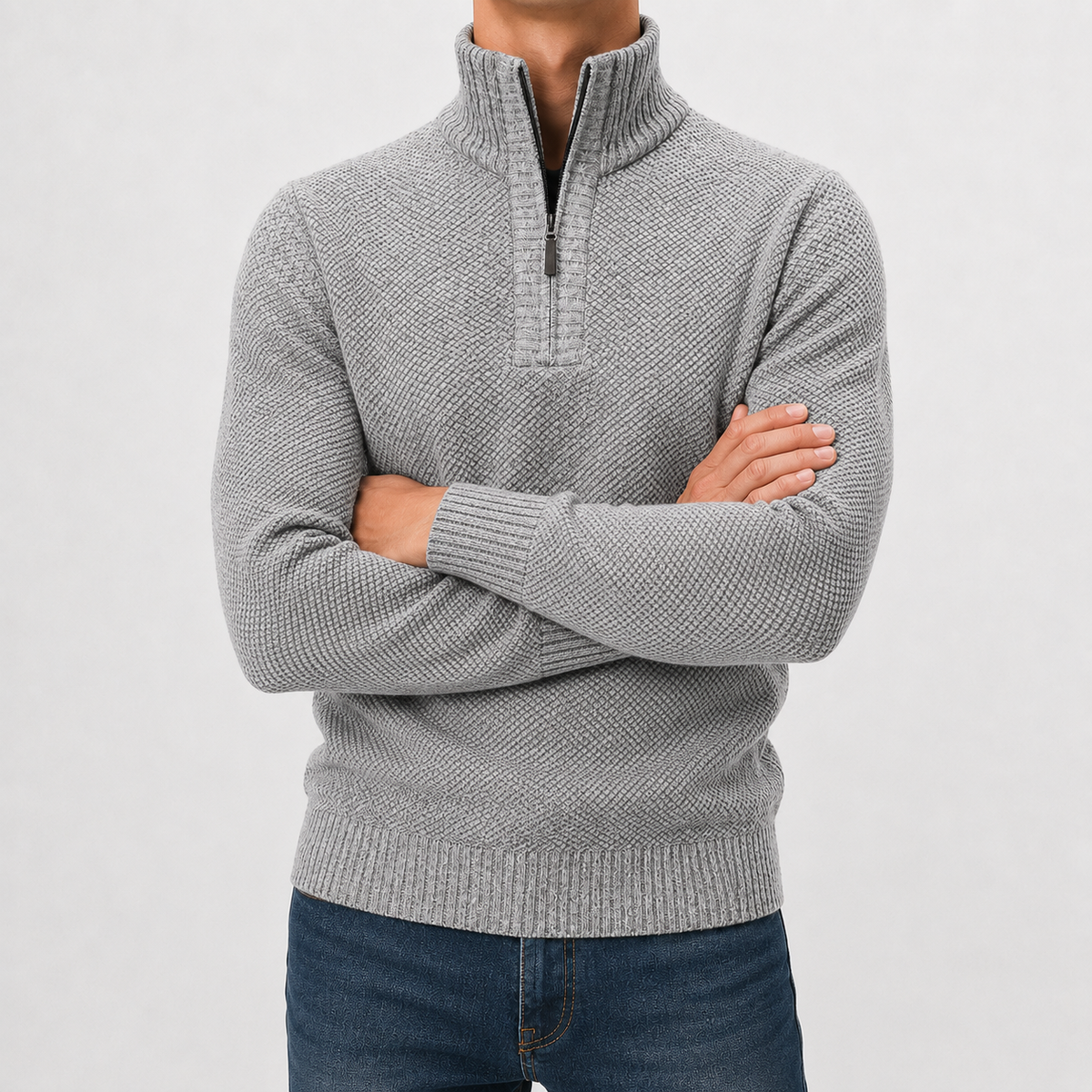 Herren Plüsch Pullover mit Viertelreißverschluss
