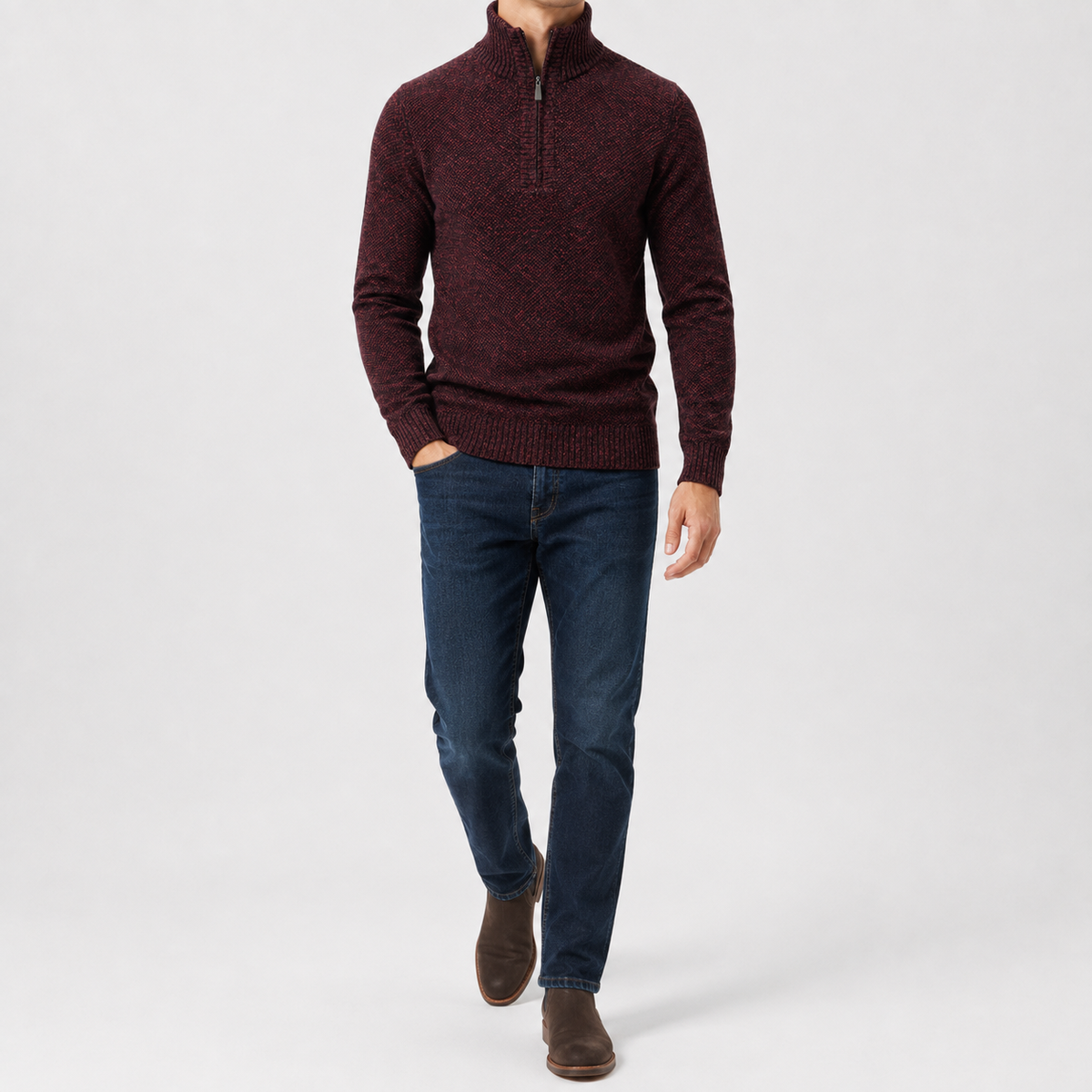 Herren Plüsch Pullover mit Viertelreißverschluss