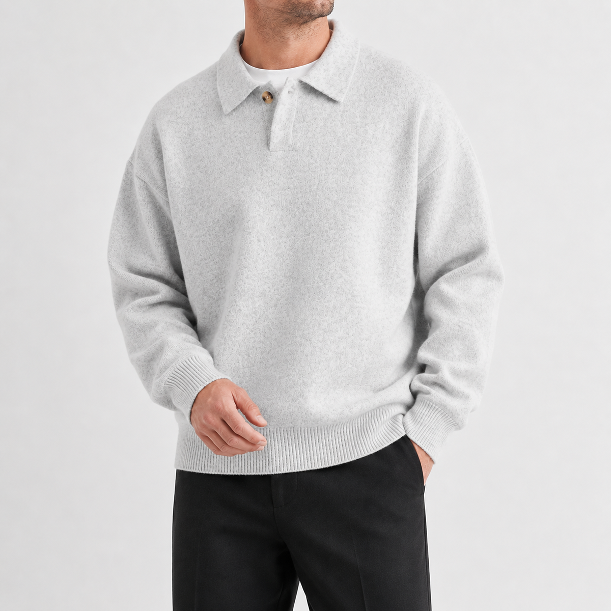 Herren Polo-Strickpullover mit Langarm und Relaxed Fit