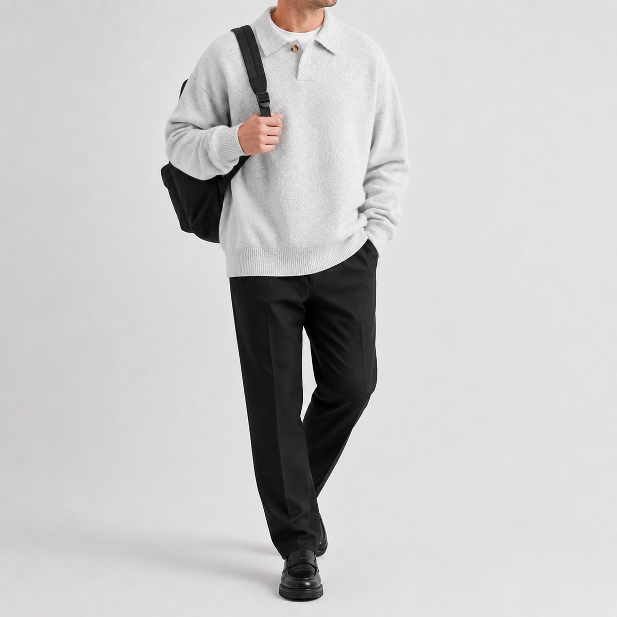 Herren Polo-Strickpullover mit Langarm und Relaxed Fit