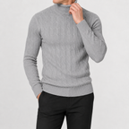 Herren Rollkragenpullover Strickpullover mit Zopfmuster Warm und Bequem