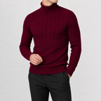 Herren Rollkragenpullover Strickpullover mit Zopfmuster Warm und Bequem