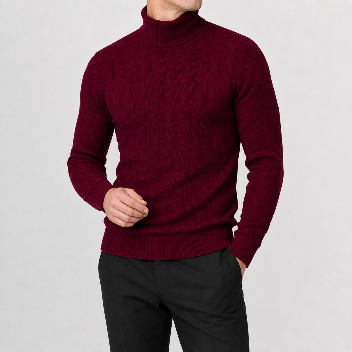 Herren Rollkragenpullover Strickpullover mit Zopfmuster Warm und Bequem