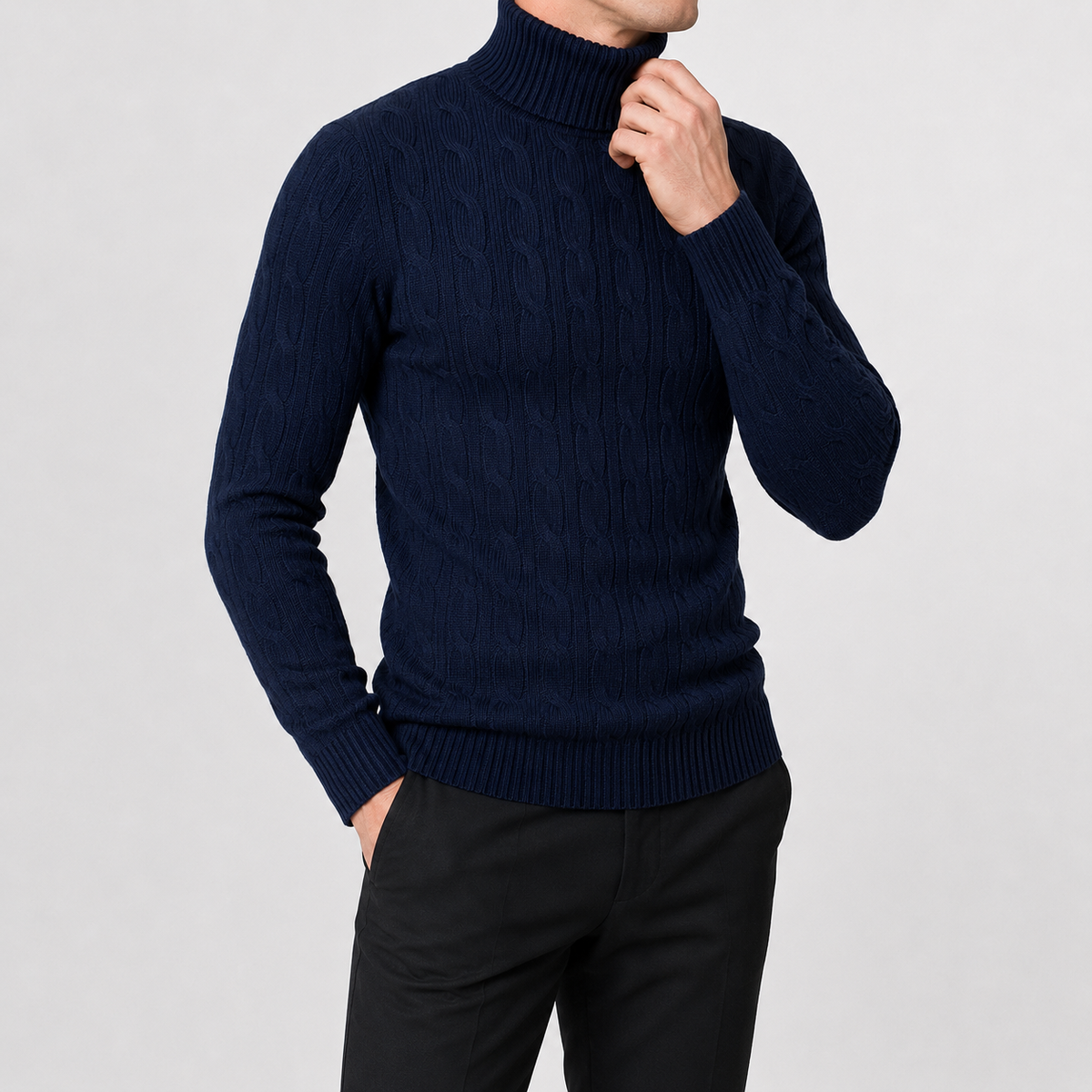Herren Rollkragenpullover Strickpullover mit Zopfmuster Warm und Bequem