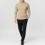 Herren Rollkragenpullover Strickpullover mit Zopfmuster Warm und Bequem