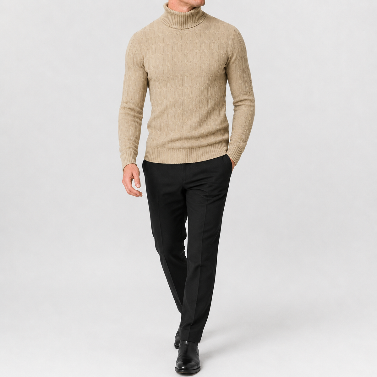 Herren Rollkragenpullover Strickpullover mit Zopfmuster Warm und Bequem