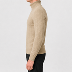 Herren Rollkragenpullover Strickpullover mit Zopfmuster Warm und Bequem