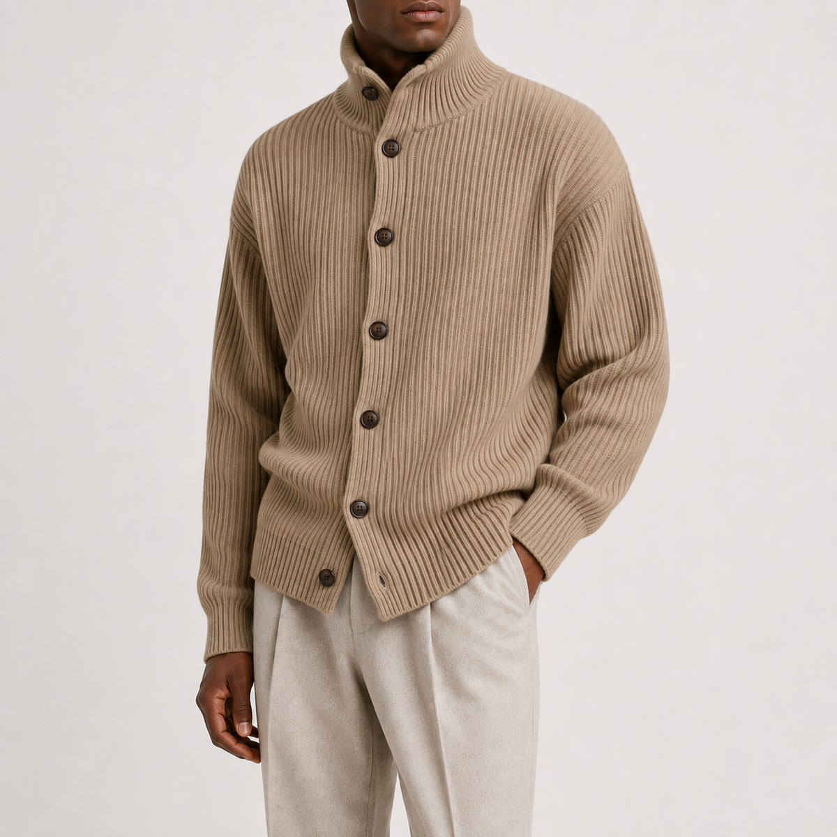 Herren Rollkragen-Strickjacke