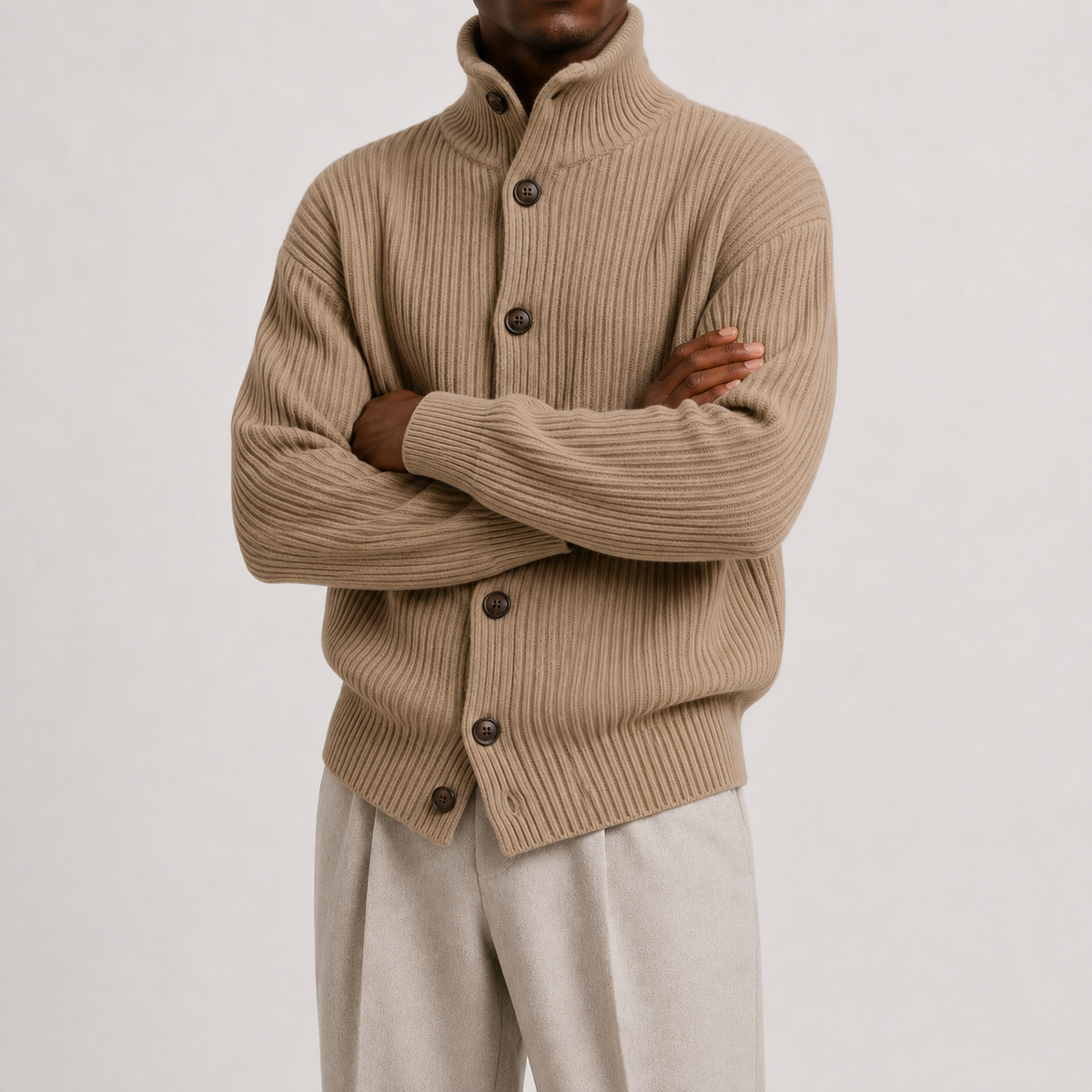 Herren Rollkragen-Strickjacke