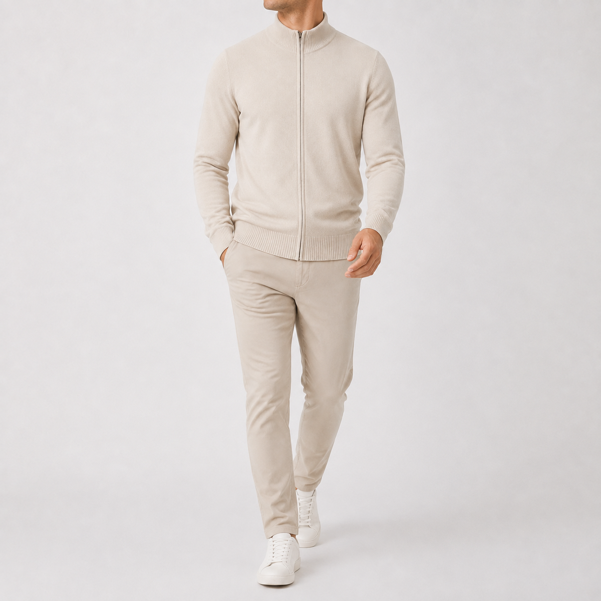 Herren Strickjacke mit Stehkragen Reißverschluss und Relaxed Fit
