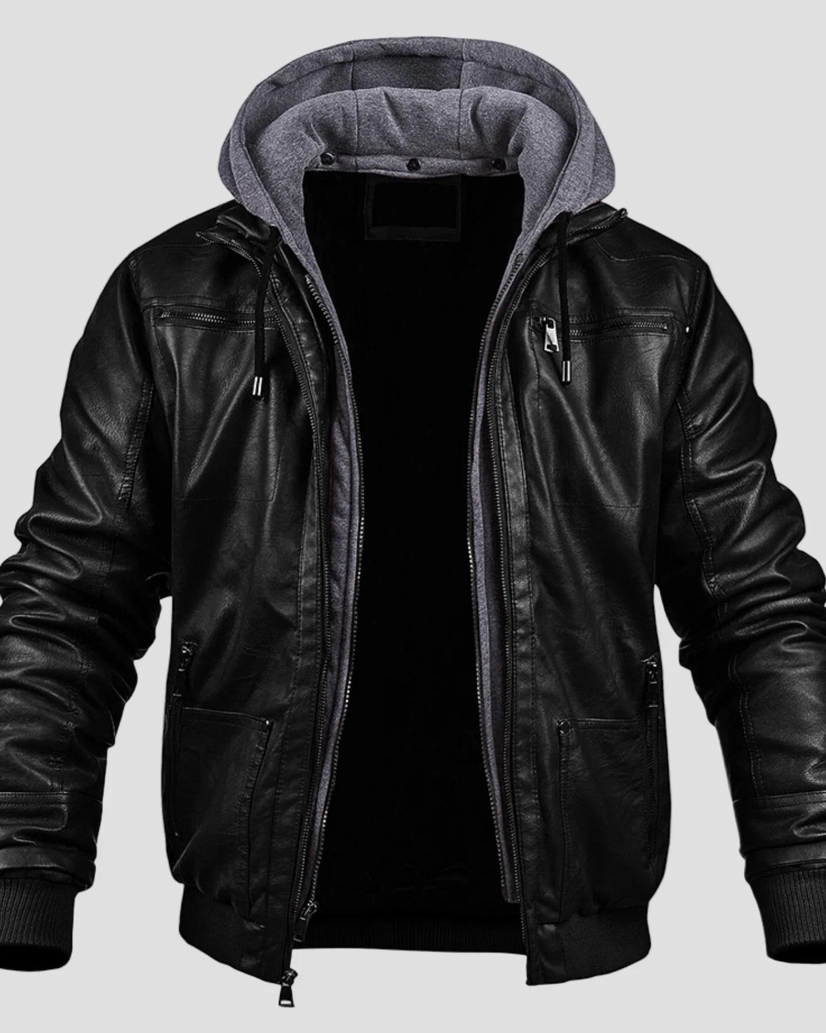 Veste bomber homme en similicuir avec capuche doublée