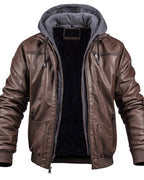 Veste bomber homme en similicuir avec capuche doublée