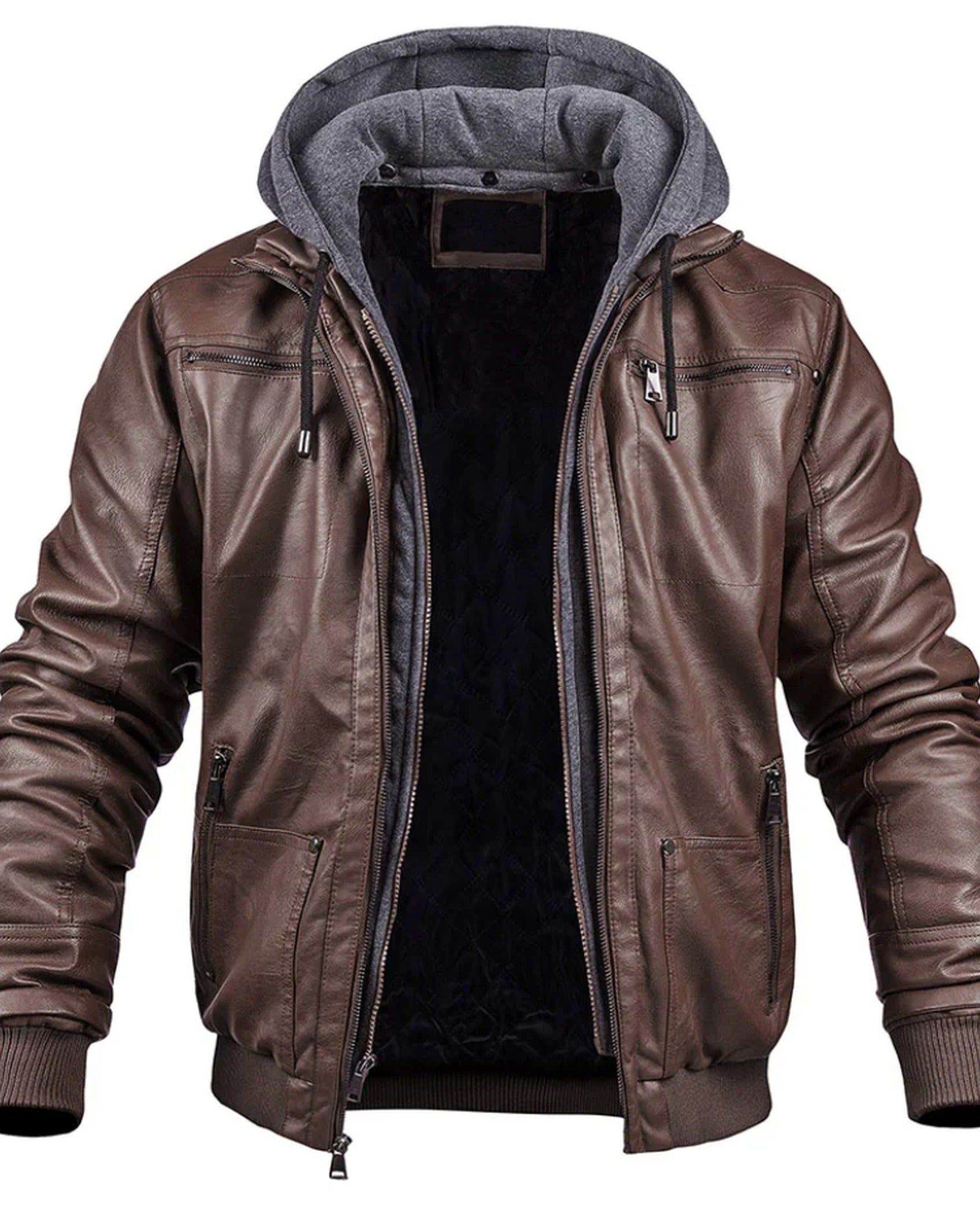 Veste bomber homme en similicuir avec capuche doublée