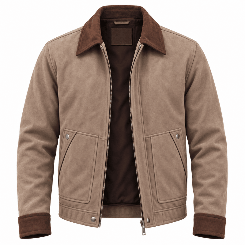 Herenjas in taupe met contrastkraag