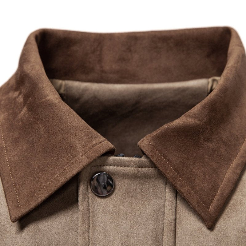 Herenjas in taupe met contrastkraag