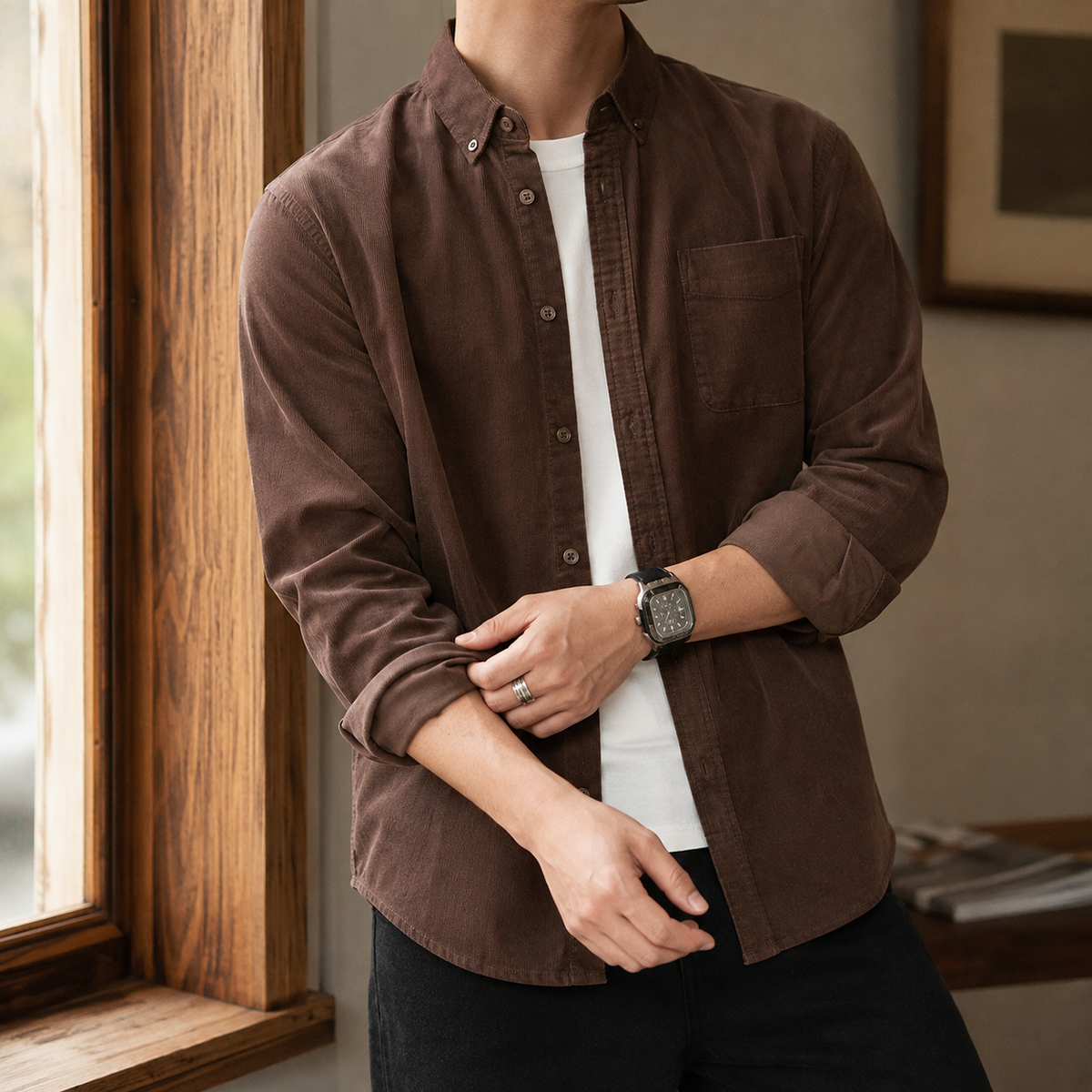 Rückansicht des strukturierten Overshirts für Herren