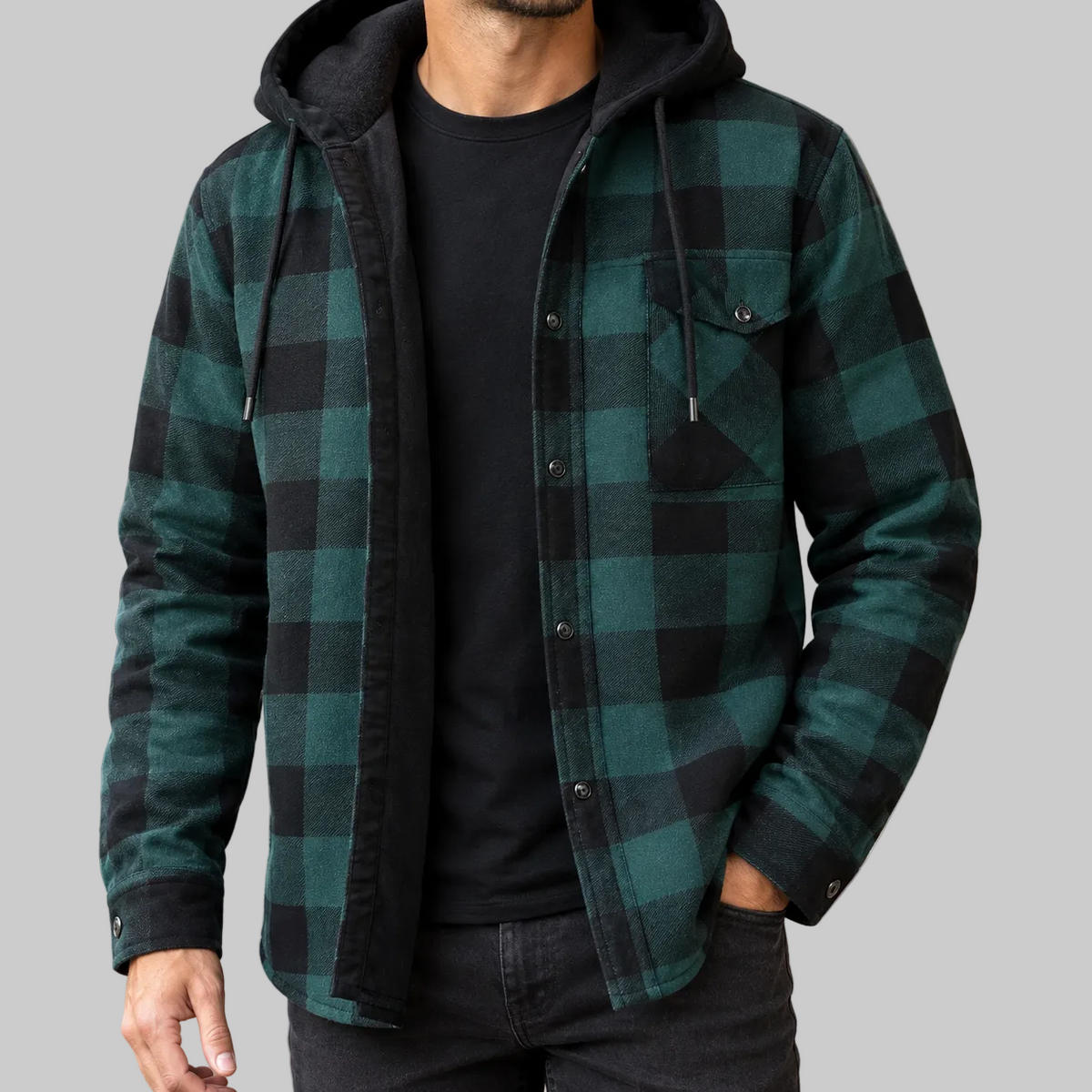Herren karierte Jeansjacke mit Kapuze