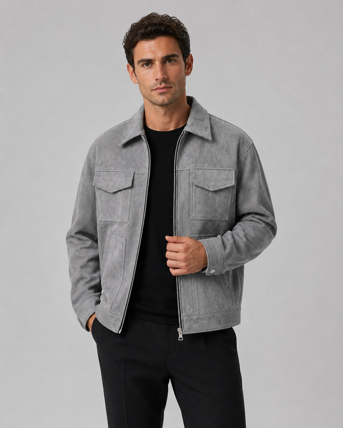 Herren Jacke in Wildlederoptik mit Reissverschluss