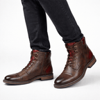 Herren Leder Boots Retro Stiefel mit Reißverschluss und Gummisohle