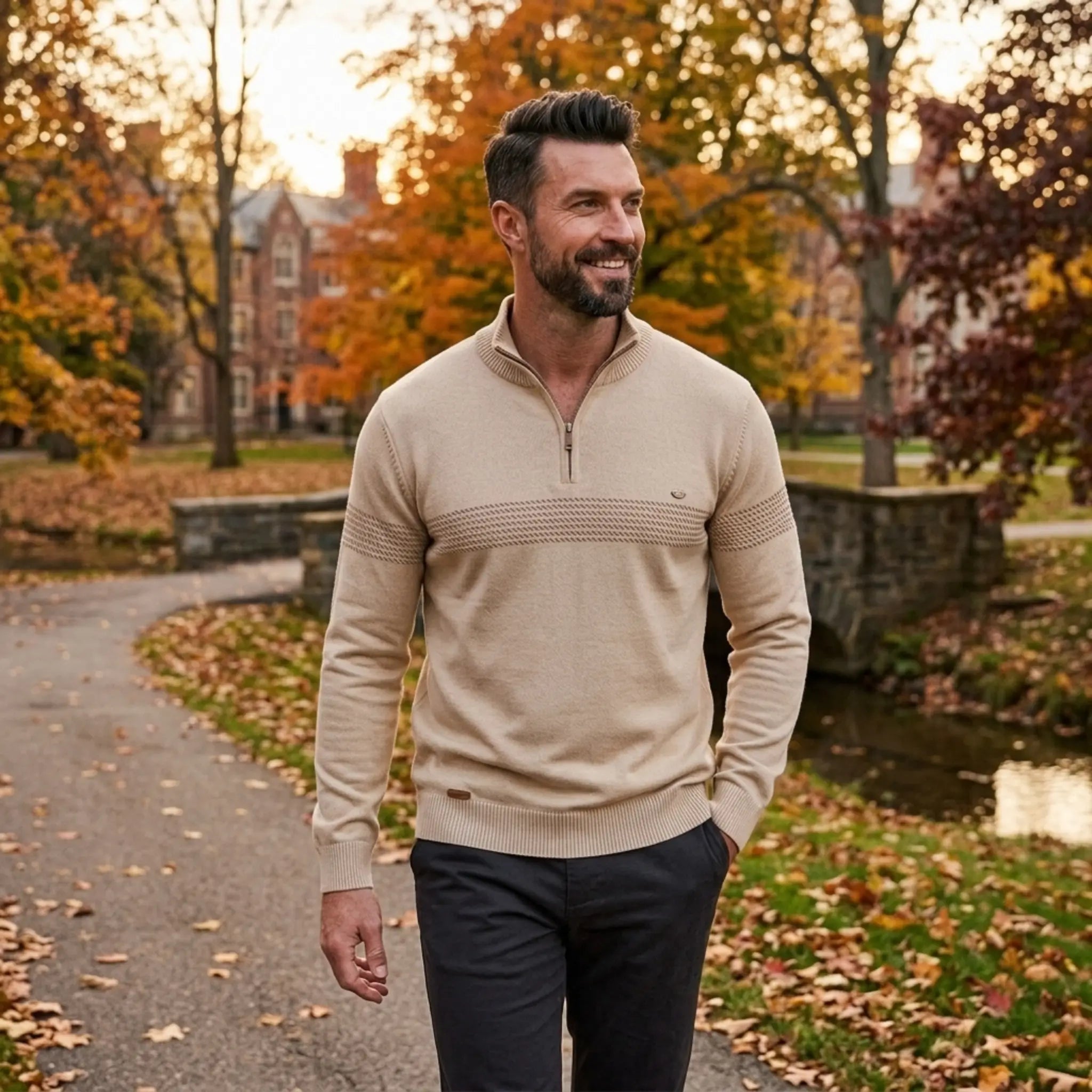 Herren Half Zip Pullover mit Streifen und Stehkragen