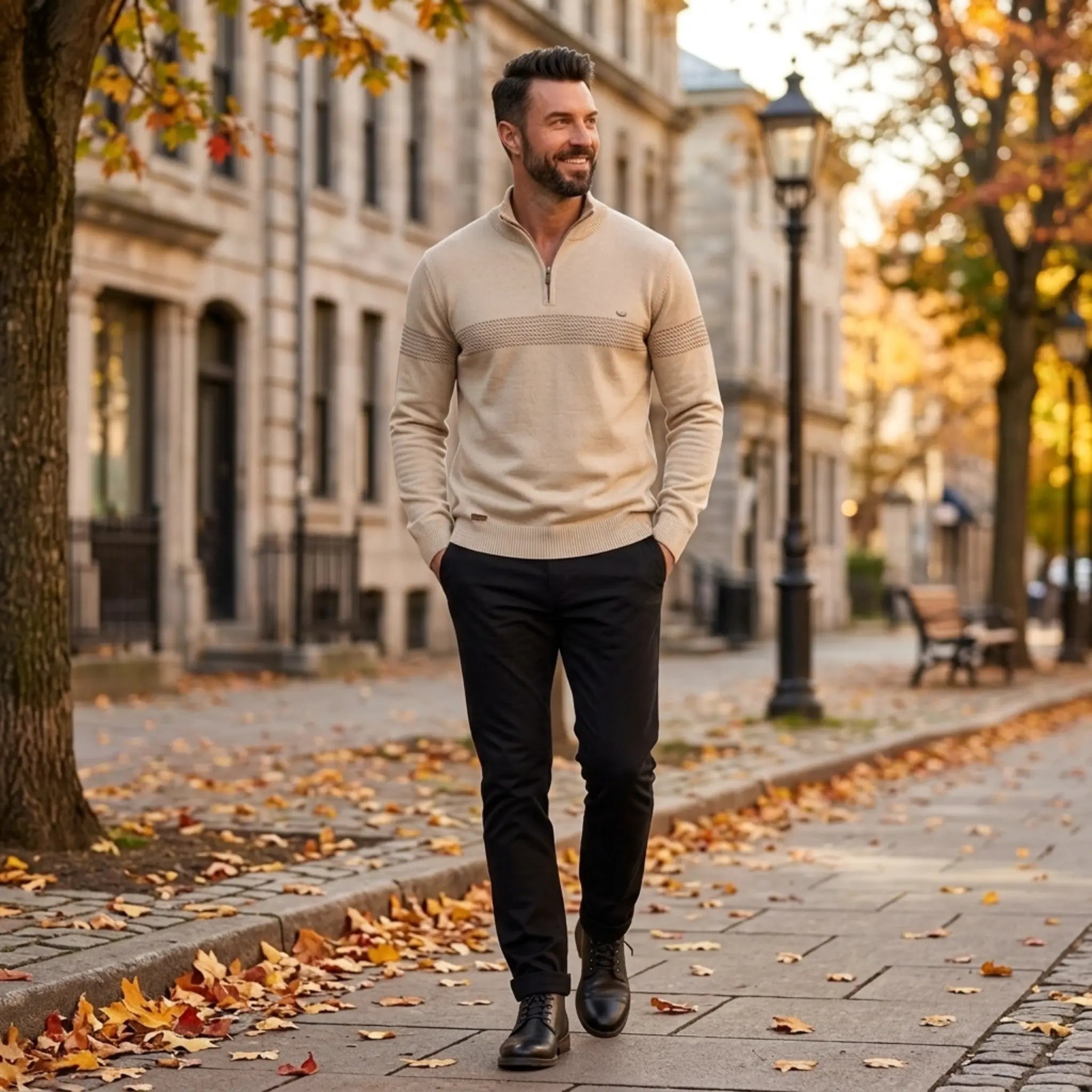 Herren Half Zip Pullover mit Streifen und Stehkragen